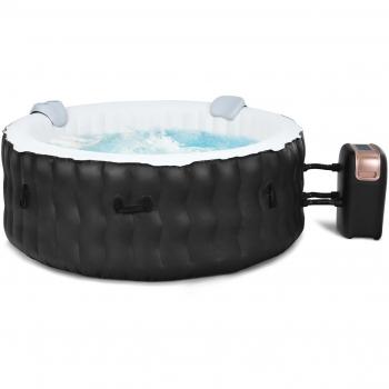 Jacuzzi Inflable Redonda de Masajes Portátil Costway 180 x 68 cm con Masaje de Burbujas, Compresor y Cartucho para Filtro, Capacidad para 4 Personas (Negro)