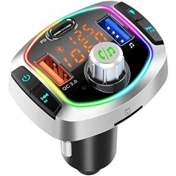 Transmisor FM y cargador rápido para coche con LED - negro