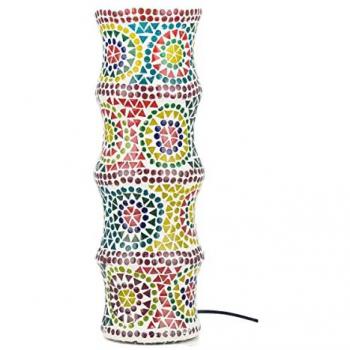 Lámpara Marroquí Cilindro Multicolor de Cristal Vidrio - Lámpara de Sobremesa 13x13x40cm