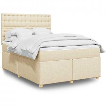 Cama Box Spring con Colchón de Tela Color Crema 140x190 cm