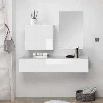 Consola Suspendida Calicosy con Almacenamiento Mural y Espejo Infinity - 130 cm