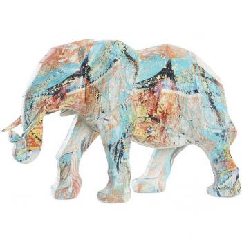 Figura decorativa de elefante en resina con diseño multicolor (37,5 x 17,5 x 26 cm)