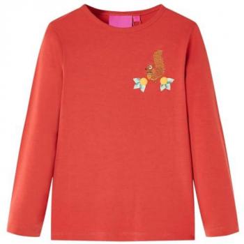 Camiseta Infantil de Manga Larga con Dibujo de Ardilla en Color Rojo Tostado, Talla 92