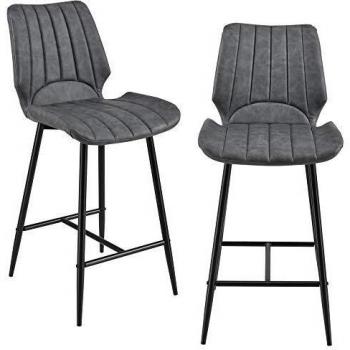 Set de 2 taburetes de barra Planica 102,5 x 46,5 x 51 cm Imitación ante con patas de metal gris oscuro