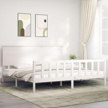Cabecero de cama matrimonial blanco de madera maciza Super King Size vidaXL