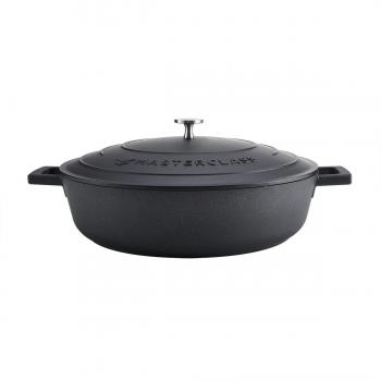Cacerola MasterClass poco profunda con tapa, 5 L, 32 cm, aluminio fundido ligero, apta para inducción y horno, color negro