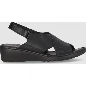 Sandalias de Cuña de Piel Kandiski 01671 para Mujer en Negro con Cierre Adherente y Puntera Redonda