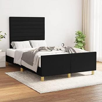 Estructura de cama con cabecero acolchado tapizado en tela negra 120x200 cm