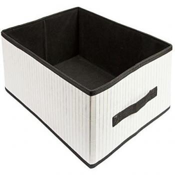 EHC - Felpudo rectangular estante de bambú plegable caja de almacenaje juguetes cesta - 36 x 28 x 19 cm), color blanco
