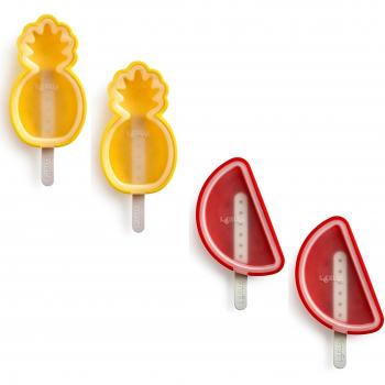 Lékué Juego de 4 Moldes de Silicona para Helados con Diseño de Frutas Tropicales, Multicolor