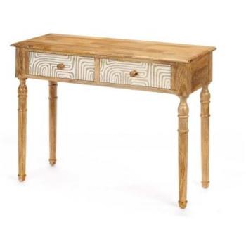 Recibidor con 2 Cajones Blanco Marrón Madera de mango 98 x 77 x 42 cm Curva