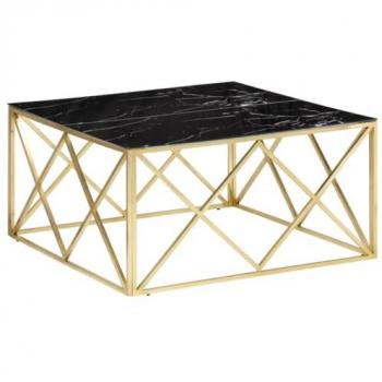Mesa de centro dorada de acero inoxidable y vidrio templado