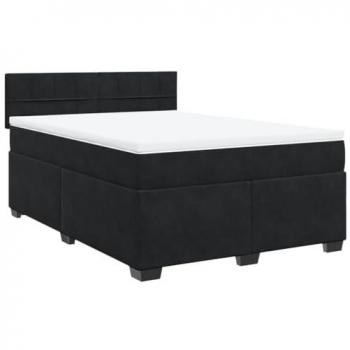 Cama box spring con colchón terciopelo negro 160x200 cm