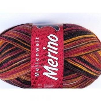 Lana Grossa 100 Merino Print 2286 honiggelb/Zyklam/vino rojo/negro 100 g