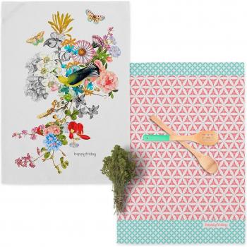 Paño de Cocina HappyFriday Floral Branch Multicolor 70 x 50 cm (2 Unidades)