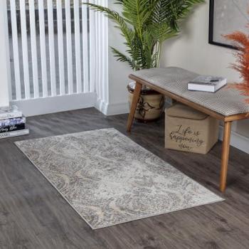 Surya - Alfombra de Pasillo Pelo Corto Vintage Oriental Blanco y Gris 80 x 150 cm, estilo tradicional bohemio, fácil de limpiar, dimensiones 80x150 cm