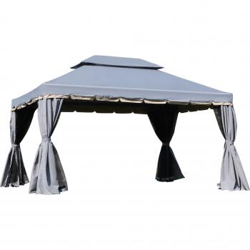 Outsunny Cenador de Jardín 4x3 m Gazebo de Aluminio con Techo de Ventilación 4 Cortinas Laterales 4 Mosquiteras y 8 Orificios de Dren