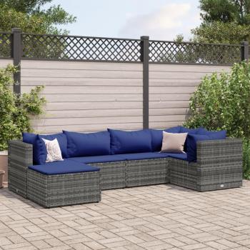 6-Piece Grey Poly Rattan Garden Lounge Set with Cushions