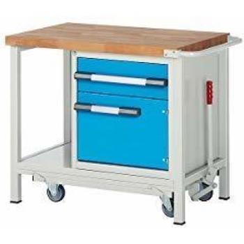 Banco de trabajo móvil y descendible Eurokraft Pro 476562, con estructura Serie 8000, 1 cajón, 1 puerta y estante, dimensiones BxT 2000 x 700 mm