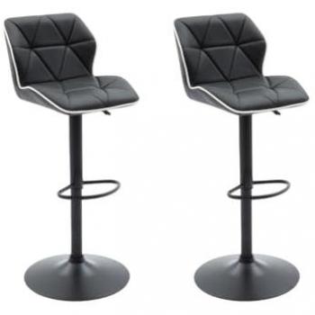 Lote de 2 taburetes de bar en piel sintética y acero - Altura ajustable - Negro - CALVIN