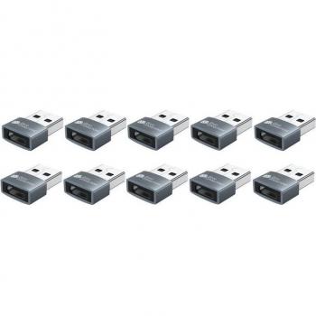 Adaptador USB 2.0 A a C con carcasa de aluminio gris - Juego de 10 unidades