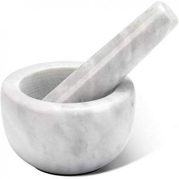 Tera Mortero y Maja Mármol Juego de Mortero y Maja de Mano con Diámetro Externo 10cm y Diámetro Interno 7cm Seguro para Alimentos Molinillo para Hierbas Especias Píldoras Blanco CY0217