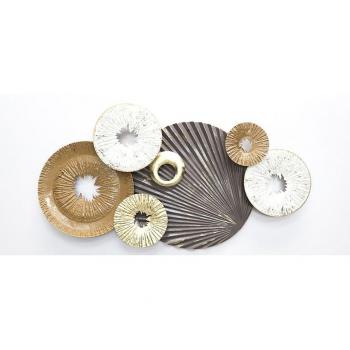 Decoración de Pared Abstracta en Metal Gris y Dorado - Estilo Moderno (113 x 6,4 x 62 cm)