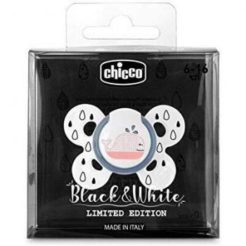 Chicco PhysioForma - Succhietto Comfort Black&White Silicone 6-16 M, 1 Pezzo