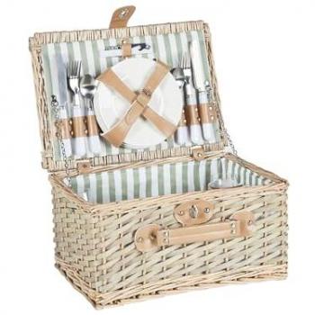 Cesto de picnic mimbre natural para 4 personas con bolsa nevera, copas de vino y cubertería elegante Clementina