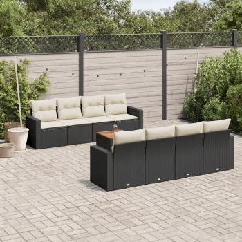 9-Piece Black Poly Rattan Garden Sofa Set with Cushions