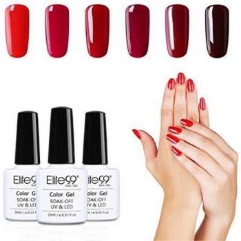 Elite99 Esmaltes Semipermanentes de Uñas en Gel UV LED, 6pcs Kit de Esmaltes de Uñas en Gel Soak Off Rojo Vino Burdeo