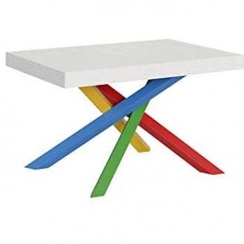 Mesa extensible Volantis 90x130/390 cm, estructura de fresno blanco y multicolor, marco 4/B