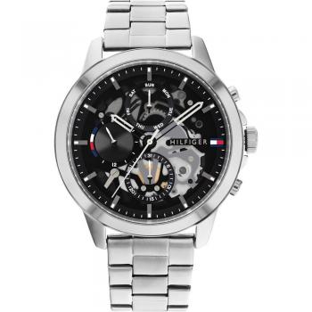 Tommy Hilfiger 1710477 Men's Watch - Chronograph, Quartz Movement, Stainless Steel Case, Blue Dial, Leather Strap, Water Resistant up to 50 meters
