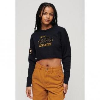 Jersey Corto de Cuello Redondo Varsity para Mujer Superdry, Marino, Casual, Manga Larga, Algodón Orgánico y Sostenible