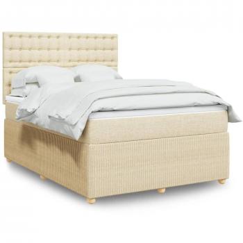 Cama Box Spring con Colchón de Tela Color Crema 140x190 cm