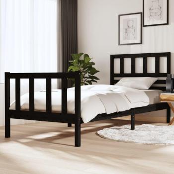 Estructura de cama de madera maciza negra 90x200 cm
