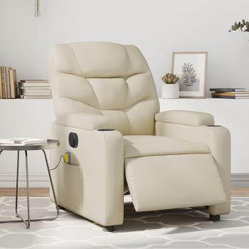 Sillón de masaje reclinable eléctrico de cuero sintético en colores Negro, Crema y Marrón - Sillón cómodo para dormitorio, silla relax y sofá
