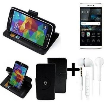 TOP SET: 360° Funda Smartphone para Huawei P8, negro + Auriculares | Función de stand Caso Monedero BookStyle mejor precio, mejor funcionamiento - K-S-Trade | Funda Universal Caso Monedero cubierta del tirón Monedero Monedero