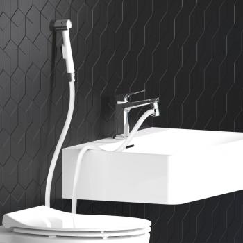 EISL Juego de grifo de lavabo con soporte de pared y manguera blanco