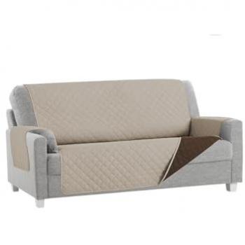 Funda de Sofá Reversible Acolchada Bicolor con Funda Reposabrazos, Cubre Sofá Suave Lavable Resistente al Polvo y Manchas (Beige/Crudo, 1 Plaza)