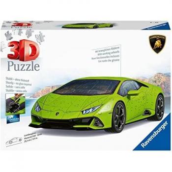 Ravensburger - Puzzle 3D, Lamborghini Huracán Evo Verde, Edad Recomendada 8+, 108 Piezas - Dimensiones: 25.1 x 12.4 x 6.5 cm