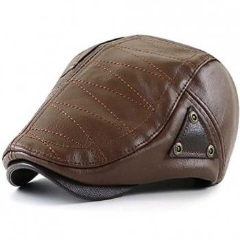 CusGifta Gorra de Cuero para Hombre, Sombrero Plano, Gorra de Beisbol, Newsboy Cap PU Cuero Liso Sombrero Hiedra Sombrero Plano Irlandés Cabbie Cap