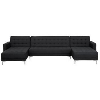 Sofá Cama Modular en Forma de U 5 Plazas de Tela Gris Grafito con Chaise Longue Aberdeen