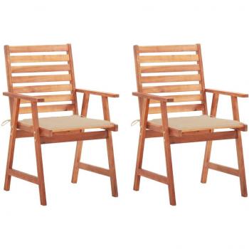 Outdoor Dining Chairs Set with Cushions - Solid Acacia Wood (2 Pieces)