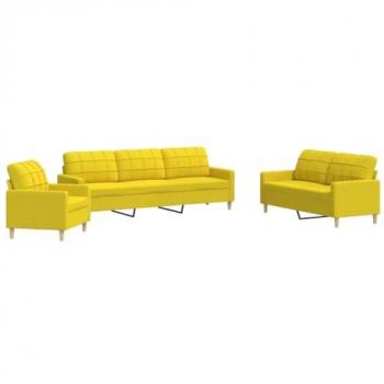 Juego de sofás 3 piezas tela amarillo claro vidaXL, sofá, sofá de TV, sofá de Relax, sillón de TV, sofá de Descanso, sillón