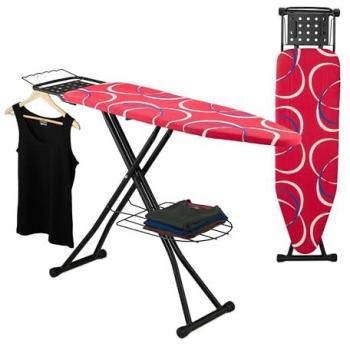 Tabla de Planchar Plegable para Plancha de Vapor, 110x33 cm, Regulable en Altura, Estante para Ropa, Rojo