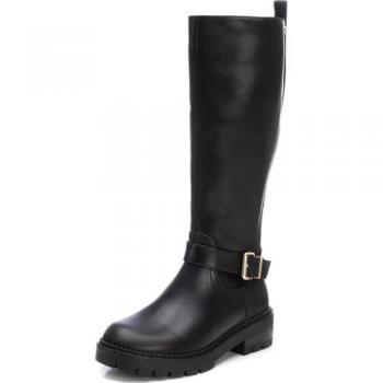 XTI - Botas altas moteras de mujer con cierre de cremallera, color negro, talla 36, fabricadas en piel sintética