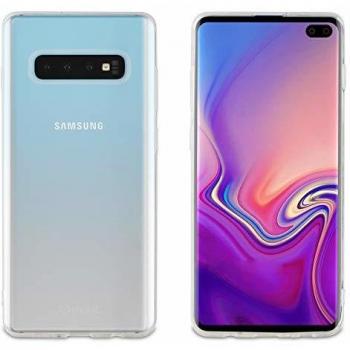 Muvit Pack Samsung Galaxy S10 Plus Funda Cristal Soft Transparente + Protector Pant. Vidrio Templado Curvo Marco Negro