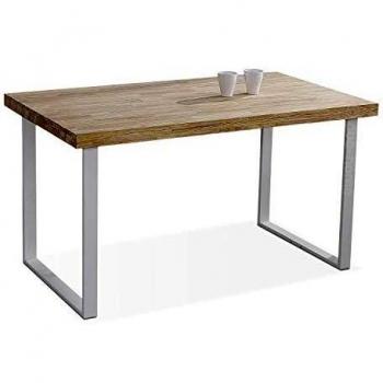 Natural, Mesa Fija de Comedor, Mesa Salon o Cocina, Color Roble Salvaje y Blanco, Medidas: 140 cm