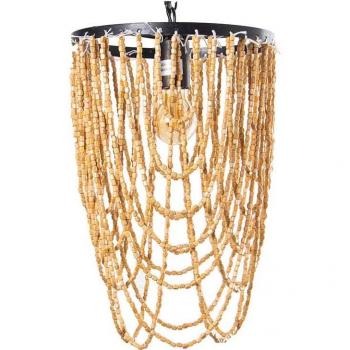 Lámpara de Techo Araña Boho Cuentas de Madera, 60 W, Dimensiones 27 x 40 x 27 cm, Color Oro Metal